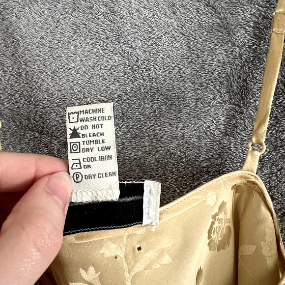 Vintage Laura Leigh 100% Silk Slip Dress Womens M Gold Floral Shimmery - Picture 5 of 11